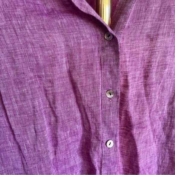 J Jill Love Linen Lilac Purple 100% Linen Button Down Shirt Pearlescent Buttons - Picture 3 of 7
